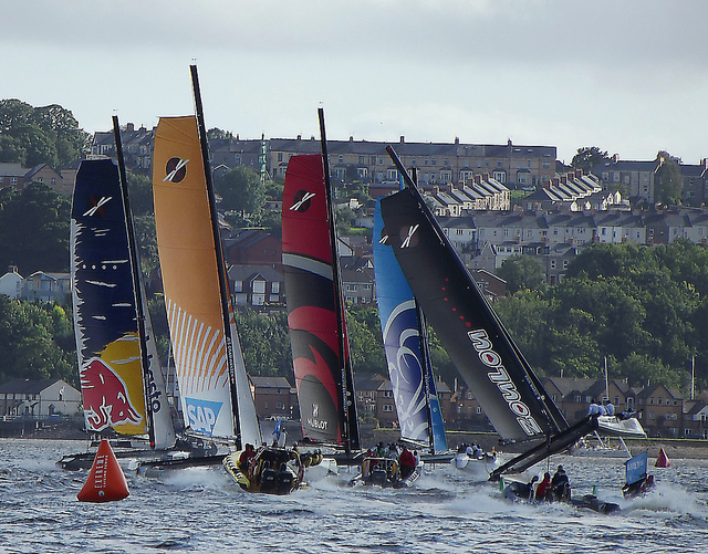 four extreme boats racing in Cardiff bay